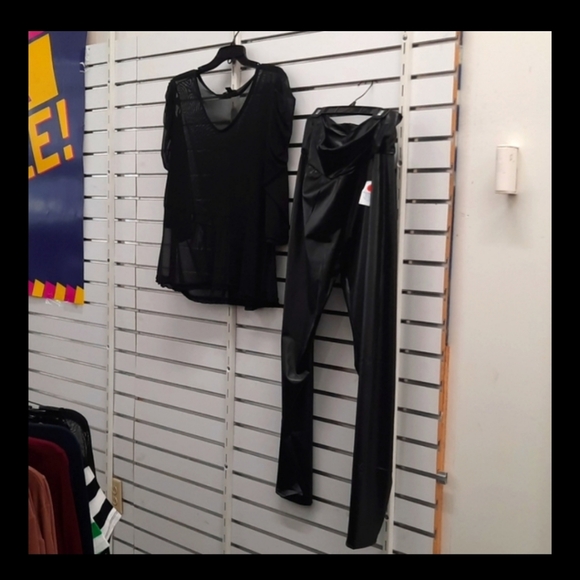 NWT SEXXXY NAUGHTY BLACK SHEER & LEATHER PLUS SIZE 3X TOP AND PANTS OUTFIT - Picture 6 of 6